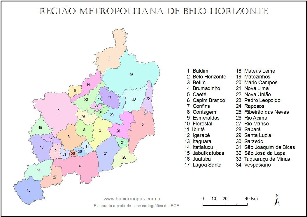 Mapa da Região Metropolitana de BH